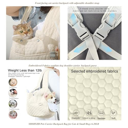 Dog Backpack Carrier for Dogs, Adjustable Strap Cat Carrier Sling, Hands-Free Front Facing Pets Sling Chest, Fit 5-15 Lbs Pets Carrier Backpack for Camping Hiking Traveling Cycling(Light Gray) - color: Light Gray