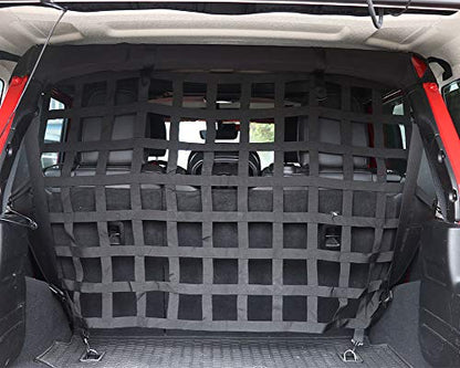 Pet Net Vehicle Safety Mesh Dog Barrier for Jeep Wrangler JK JL 4-Door 2007-2026, Fits Behind Rear Seat, Suitable for Medium, Large Pets, Easy to Install