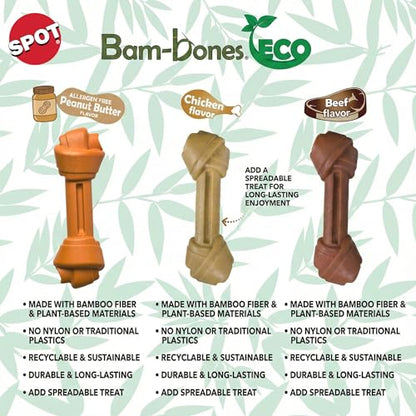 SPOT Bam-Bones Eco Knotted Bone, Chicken Flavor, Durable Plant-Based Nylon-Free Dog Chew Toy for Moderate Chewers up to 70lbs, 7.5 Inch