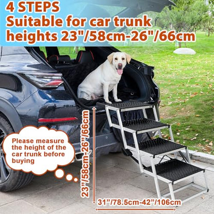 Uross Dog Stairs for Car 4 Steps Suitable for Car Trunk Heights 23"-26"- Collapsible Dog Steps for Car and SUV, Aluminum Pets Stairs for Large Pets, Telescoping Pet Step Ladder for Truck, High Bed - size: 4 Steps (Suitable for Car & Small SUV)