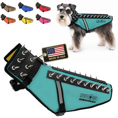 CoyoteVest Dog Harness | Stab-Resistant Protective Vest | Coyote Vest for Dogs | Defends Against Coyotes, Dogs, Birds of Prey | Reflective Safety, Made in USA (Small, Turquoise) - color: Turquoise, size: Small