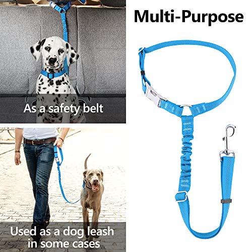 Plutus Pet Dog Seat Belt for Car Headrest, Reflective and Adjustable Restraint with Elastic Bungee for Safety, Vehicle Seatbelt Harness for Small Medium Large Dogs and Cats - color: Blue