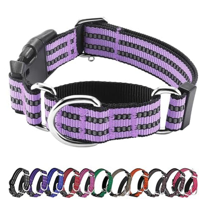 Hikiko Martingale Dog Collars Reflective Nylon Dog Collar with Quick Release Buckle Adjustable Training No Slip Dog Collar (Small, Lavender) - color: Lavender, size: Small