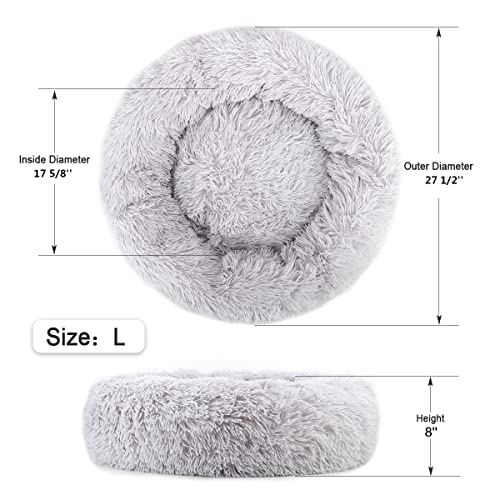 NOYAL Calming Dog Bed Donut Anti Anxiety Fluffy Dog Bed for Small Medium Dog and Cat - color: Light gray, size: Large 27.5''