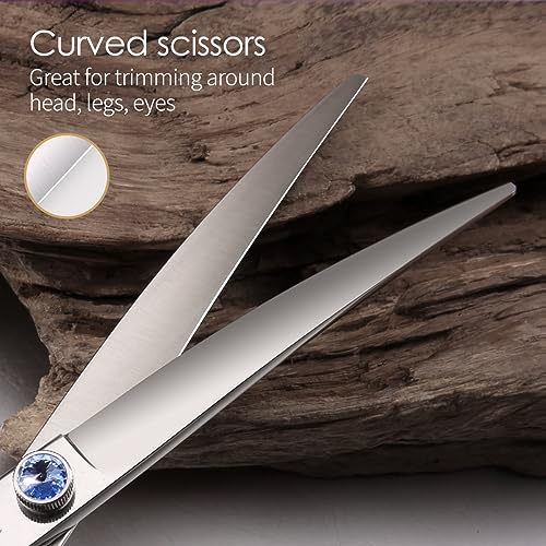 Left Handed Dog Grooming Scissors Kit 7 in Professional Curved Thinning Straight Shears 3pcs Set for Grooming Dogs Cat Pet Japanese 440C Stainless Steel(7.0'' Kit, 4Pcs) - size: 7.0 inch, style: 4 Pcs Kit