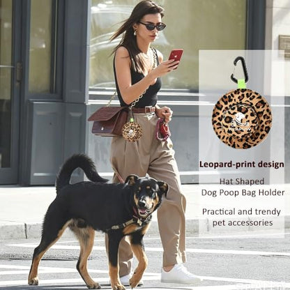 Hat Shaped Dog Poop Bag Holder, Waterproof Clip On Waste Bag Dispenser, Portable Leash Attachment Dog Walking Gear for Small Large Dogs, Leopard Print - color: Leopard print