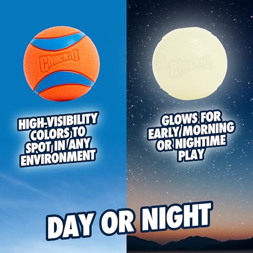 Chuckit! Ultra Ball Dog Toys - Size Large - for Dogs 60-100 lbs - Made from Durable Rubber - Super Bouncy - Day & Night Bundle - Floats in Water - 3-inch Diameter - Pack of 2 - size: Large
