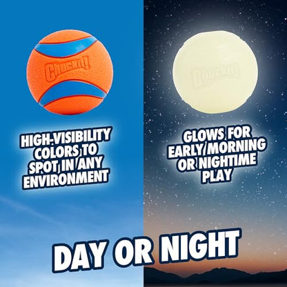 Chuckit! Ultra Ball Dog Toys - Size Large - for Dogs 60-100 lbs - Made from Durable Rubber - Super Bouncy - Day & Night Bundle - Floats in Water - 3-inch Diameter - Pack of 2 - size: Large
