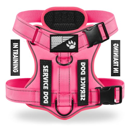 Service Dog Harness, Reflective Dog Vest Harness with 5 PCS Patches, Adjustable Soft Oxford Pet Harness, Inner Layer Mesh, Easy to Control for Small Medium Large Dogs - color: Hot Pink, size: X-Small (Pack of 1)