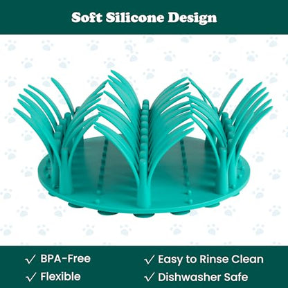 PEGGY11 Grass-Shaped Silicone Slow Feeder Insert for Dog Bowl | Upright grass-blade texture, Suction cup base, Food-grade material, Dishwasher-safe, Mealtime enrichment - size: 6.38'' x 6.38''