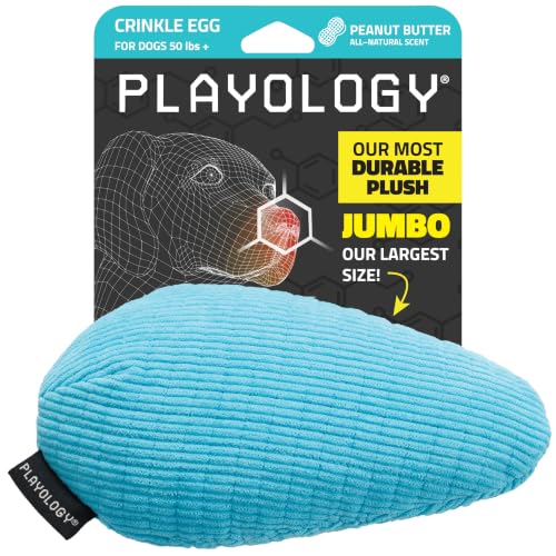 Playology Dog Toys | Plush Toy Crinkle Egg for Large Dogs | Peanut Butter Scented Jumbo Plush Chew Toy - size: Jumbo Egg, style: Peanut Butter