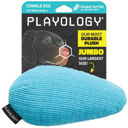 Playology Dog Toys | Plush Toy Crinkle Egg for Large Dogs | Peanut Butter Scented Jumbo Plush Chew Toy - size: Jumbo Egg, style: Peanut Butter