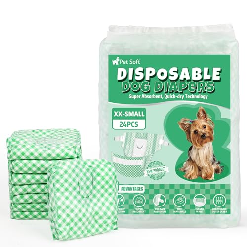Pet Soft Female Dog Diapers - Disposable Puppy Diapers for Dogs & Cats, Ultra Absorbent Doggy in Heat Period or Urine Incontinence, 24pcs (XXS, Green) - size: XX-Small
