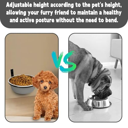 Wall Mounted Dog Bowls-2 * 48 Oz, Stainless-Steel Raised Adjustable Height Dog Food and Water Bowls, Elevated Pet Comfort Feeding Bowl for Medium Large Dogs Cats - size: 6cups(48OZ)