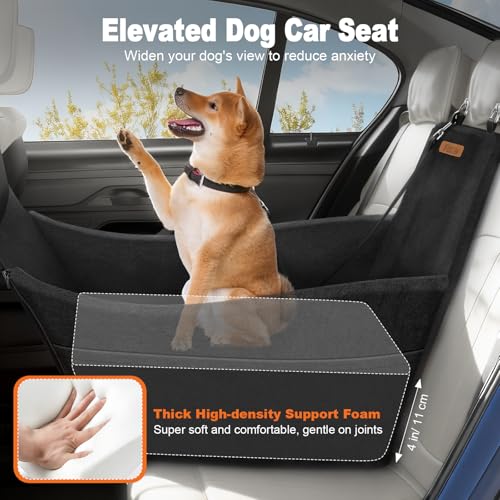 Elevated Dog Car Seat, Dog Booster Car Seats for Small & Medium Breeds Up to 35lbs, Fully Detachable and Washable, Memory Foam Pet Carseat with 2 Storage Pockets & 3 Safety Belts, Black - color: Black