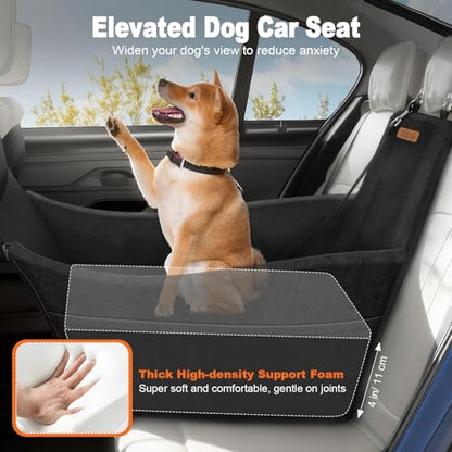 Elevated Dog Car Seat, Dog Booster Car Seats for Small & Medium Breeds Up to 35lbs, Fully Detachable and Washable, Memory Foam Pet Carseat with 2 Storage Pockets & 3 Safety Belts, Black - color: Black