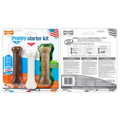 Nylabone New Puppy Starter Kit, 5 Dog Chew Toys and 1 Natural Reward for Puppies, Multi Color, Bacon & Chicken Flavor,Small Dogs - Up to 25 lbs., 6 Pack - color: Bundle