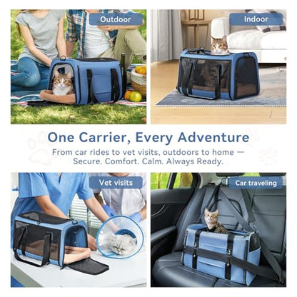 PETSFIT Soft-Sided Cat Carrier with Patented Safety Buckles, Lockable Zippers & Safety Tether,Escape-Resistant Travel Pet Carrier for Car Rides & Vet Visits, Airline Approved Under-Seat, Up to 12 lbs - color: Blue, size: 18.0"L x 11.0"W x 11.0"H