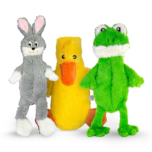 FGA MARKETPLACE Frog-Grey Rabbit-Duck Flat NO Stuffing NO Squeak Plush Dog Toy, Funny Style Will Entertain Your Pet for Hours, Recommended for Small and Medium Dog 21 INCH Long - color: FROG GREY RABBIT DUCK
