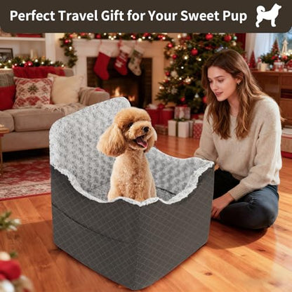 Dog Car Seat for Small Medium Dogs - 6.7inch Elevated Dog Booster Car Seats wih Soft Rose Velvet, Washable Travel Pet Carseat with 2 Safety Leashes and Storage Pockets(Grey/Black Coffee) - color: Black Coffee/Grey