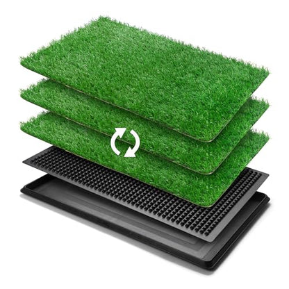 COZIWOW Fake Grass Pee Pad for Dogs, 25" x 20" Indoor Grass Potty for Dogs, Reusable Dog Pet Loo with Tray & Extra 2 PCS 23" x 18" Artificial Grass Training Pads, Portable Dog Litter Box Outdoor