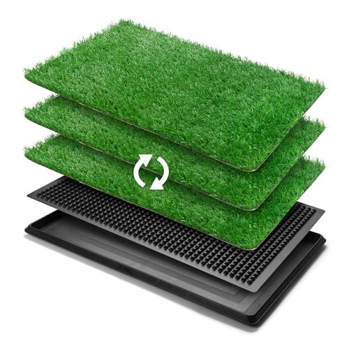 COZIWOW Fake Grass Pee Pad for Dogs, 25" x 20" Indoor Grass Potty for Dogs, Reusable Dog Pet Loo with Tray & Extra 2 PCS 23" x 18" Artificial Grass Training Pads, Portable Dog Litter Box Outdoor