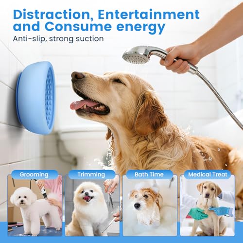 Dog Lick Bowl,Freezeable Anxiety Relief Non-Slip Silicone Treat Bowl,Durable Anti-Choking Long-Lasting Enrichment Slow Feeder Licking Mat for Mediuml Large Breed, BPA Free Silicone Dishwasher Safe - color: light blue, size: L