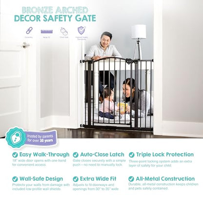 Regalo Safety 30-35” Extra Wide Baby Gate for Doorways & Bottom of Stairs, Pressure Mounted Walk-Through Gate for Babies, Toddlers & Pets, Bronze - color: Bronze - 30-35"w X 30"h