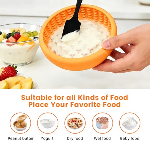 Dog Slow Feeder Licking Bowl,Freezeable Anxiety Relief Treat Dispenser, Non-Slip Anti-chocking Pet Dish,Entertainment Interactive Puzzle Toy for Mediuml Large Breed, BPA Free Silicone Dishwasher Safe - color: yellow, size: L