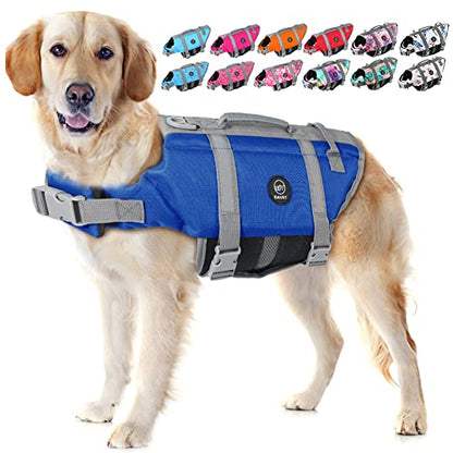 EMUST Dog Life Vests, Adjustable Pet Life Jacket with Rescue Handle, Dog Flotation Vest for Small/Medium/Large Dogs, XS, Royal Blue - color: Royal Blue, size: XS