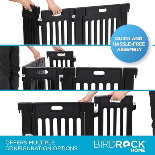 BIRDROCK HOME Dog Playpen w/Door, 12 Panel, 25.6in H | Strong Plastic, Non-Slip Puppy Playpen, Secure Pet Gate | Indoor Outdoor Fence | Configurable Panels | Small to Medium Pets - Black - color: Black, style: 12 Panels