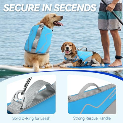 VIVAGLORY Neoprene Dog Life Vest, Dog Life Jacket for Swimming & Boating, Buoyancy & Comfort for Puppy Doggy, Swimming Vest with Handle, M, Cyra Blue | High Visibility Adjustable for Doggy Cat Puppy, Lifejacket with Leash Ring & Handle for Swimming & Boat