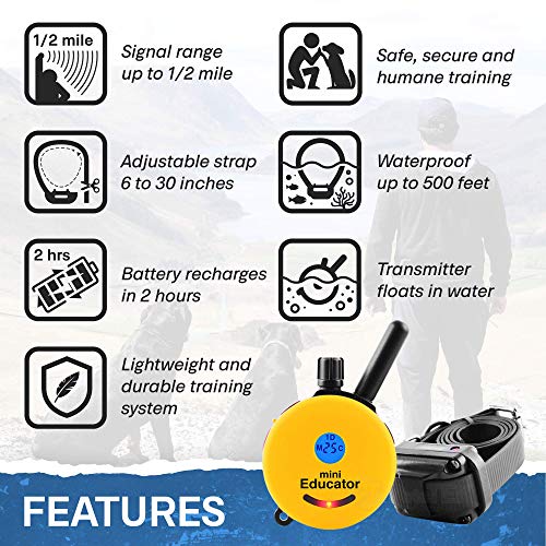 Educator ET-300 Mini E Collar for Dog Training with Remote - 1/2 Mile Range, Waterproof, 100 Blunt Stimulation Levels, Tone or Vibration Mode, Night Light Tracking for Small, Medium & Large Dogs - size: 1-Dog (ET-300)