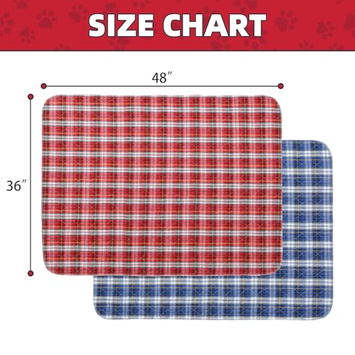 KOOLTAIL Reusable Puppy Pads, 2 Pack Washable Pee Pads for Dogs-Waterproof Non-Slip Plaid Puppy Training Pads, Absorbent Whelping Pads for Potty, Crate, Playpen, Bed, Sofa, Dog Large Mat, 36"x 48" - size: 36*48in 2 Pack