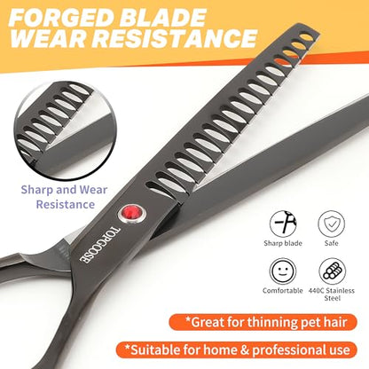 7.5" Dog Grooming Scissor - Professional Thinning Chunker Shear with 18 Teeth Japanese Stainless Steel Hair Scissors for Dogs, Cats and Other Pets (Chunker, Black) - color: Black