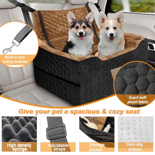 Dog Car Seat for Medium/Large Dog Booster Seat Under 60 lbs or 2 Small Dogs, Multi-Functional Pet Car Seat with Thick Cushion, 2 Safety Leashes(BlackBrown) - color: BlackBrown