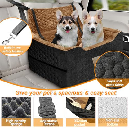 Dog Car Seat for Medium/Large Dog Booster Seat Under 60 lbs or 2 Small Dogs, Multi-Functional Pet Car Seat with Thick Cushion, 2 Safety Leashes(BlackBrown) - color: BlackBrown