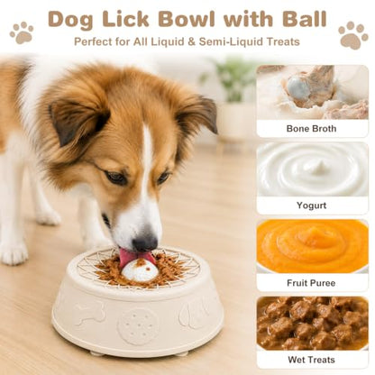 Dog Lick Bowl, Slow Feeder Dog Bowls for Liquid Treats, Food-Grade Silicone Anti-Slip Dog Licking Toy, Bone Broth and Yogurt Puzzle Feeder for Large Medium Puppy Pet & Cats Helps Protect the Stomach - color: Cream Beige