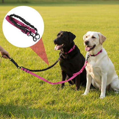 Molain Double Dog Leash Coupler, 360° Swivel No Tangle Splitter with Adjustable Strap and Shock Absorbing Bungee, Reflective Dual Lead for Two Different Size Dogs