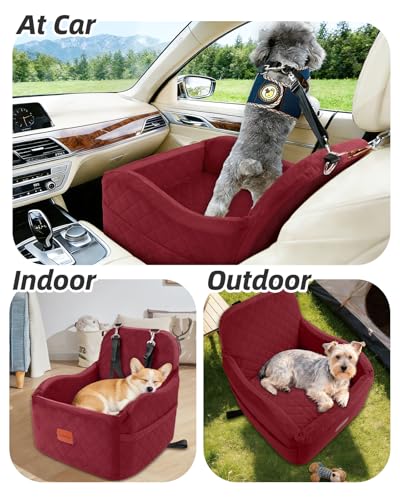 Lealchum Dog Car Seat for Small/Medium Dogs,6in Elevated Cushion,Fits in Front/Back Seat,Fully Detachable and Washable,2 Storage Pockets,Easy to Install (Red, Medium) - color: Red