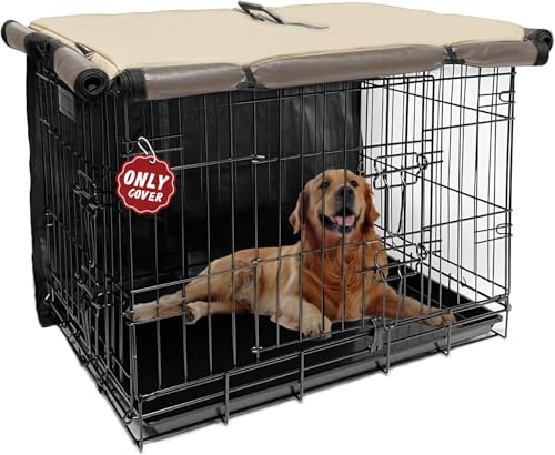 Dog Kennel Cover 42 Inch, Crate Covers for Large Dog Cages with1 2 3 Doors, Privacy Waterproof 600D Oxford Fabric Indoor/Outdoor Khaki (Only Cover) - color: Khaki Cover(only Cover), size: 42.0"L x 28.0"W x 30.0"H