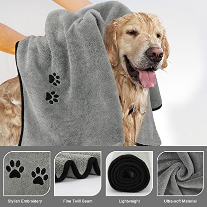 2Pieces Microfiber Pet Bath Towel Dog Towel.Dog Towel Soft Absorbent Drying for Small Medium Large Dogs and Cats with Great for Bathing and Grooming (35 x 20 Inch Grey) - color: Grey