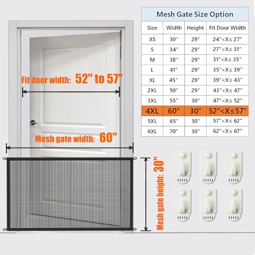 Dog Gate Indoor Pet Gates for Stairs: Dogs Screen Mesh Gate for The House Magic Gate for Kitchen Doorways Hallway Stairways Porch Yard 30 inch Tall, 60 inch Wide - size: 30"Hx60"W(Pack of 1)