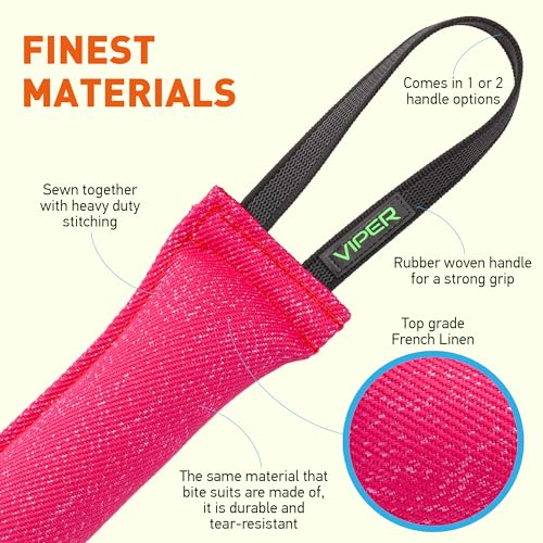 Viper Heavy Duty French Linen Dog Bite Tug Toy - K9 Trainer, Tough and Durable for Dogs Shutzhund IPO K-9 - Pink - 12in L x 2in W - color: Pink, size: 12in L x 2in W