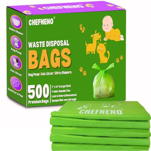 Baby Diaper Bag Disposable Biodegradable Unscented Easy Tie Handles (500 Bags) Made w/EPI Additive Bulk Diaper Sacks Dog Poop Waste Bags Cat Litter Clump & Poop Bags Sanitary Pad Waste Bags (500 ct.)
