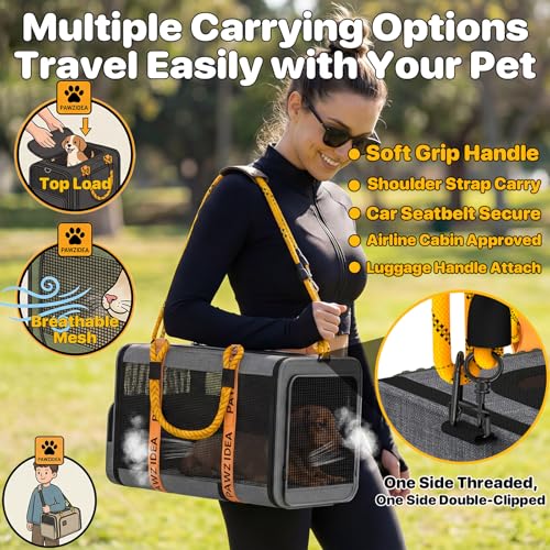 PAWZIDEA Expandable Pet Carrier Airline Approved, 18"×11"×11" Small Dog Carriers, Collapsible Top-Load Cat Carrier for 2 Cats Under Seat, Soft-Sided Puppy & Animal Travel Bag, ID Card, Up to 15lbs - color: Mid-Hemp Gray, size: 18.0"L x 11.0"W x 11.0"H