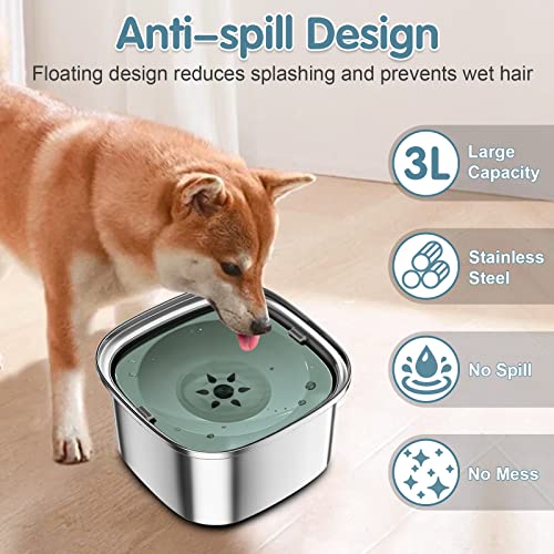 UPSKY 3L Dog Water Bowl 101oz Stainless Steel No Spill Large Capacity Dog Food Water Bowl Slow Water Feeder, Spill Proof Pet Water Dispenser Vehicle Carried Travel Water Bowls - color: H-Green
