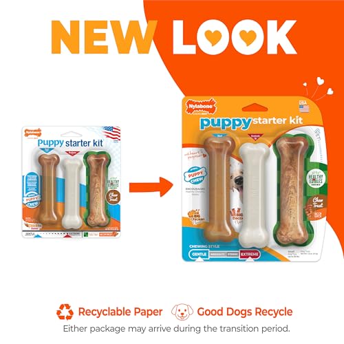 Nylabone New Puppy Starter Kit, 2 Chew Toys and 1 Natural Treat for Puppies, Puppy Teething Toy, Bacon & Chicken Flavor, Small Dogs - Up to 25 lbs., 3 Pack - size: Small