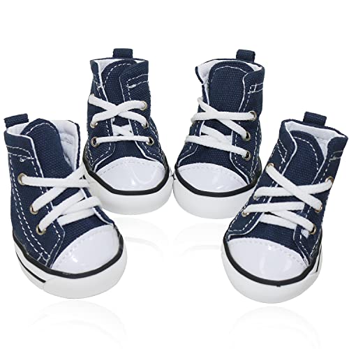 Pet Dog Shoes, Puppy Canvas Sport Shoes Sneaker Boots, Non Slip Causal Shoes Dog & Cat Paw Protective Cover for Outdoor Walking, Sports and Hot Pavement, 4pcs - color: Blue, size: #1