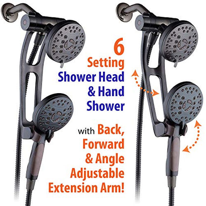 High Pressure 48-mode Luxury 3-way Combo with Adjustable Extension Arm – Dual Rain & Handheld Shower Head – Extra Long 6 Foot Stainless Steel Hose – All Oil Rubbed Bronze Finish – Top US Brand - color: Oil Rubbed Bronze